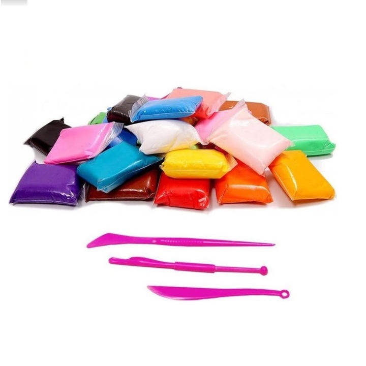 Комплект пластелин 12 цвята, полимерна глина, 3 шпатули, многоцветни