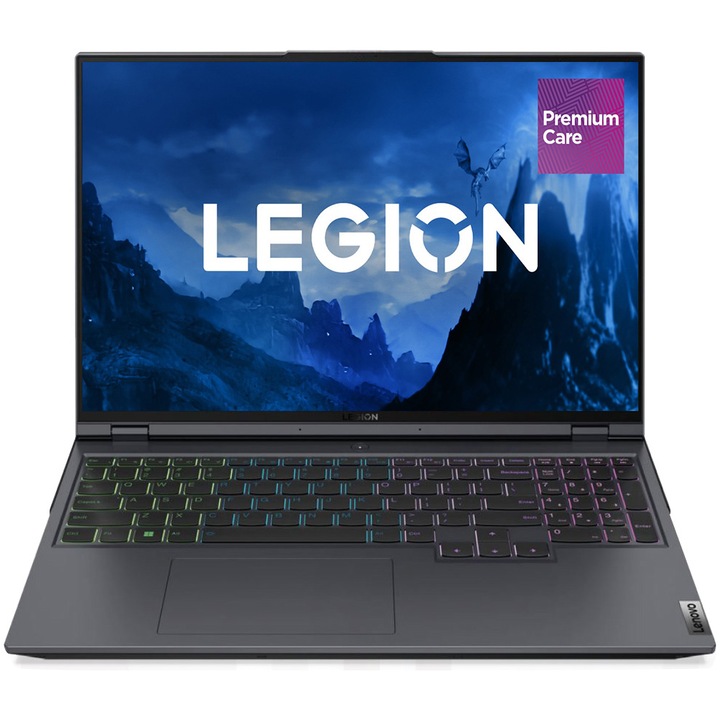 Лаптоп Gaming Lenovo Legion 5 Pro 16ARH7H, AMD Ryzen™ 7 6800H, 16", WQXGA, 165Hz, RAM 32GB, 1TB SSD, NVIDIA® GeForce® RTX™ 3070 Ti 8GB, No OS, Storm Grey, 3y on- Premium Care site