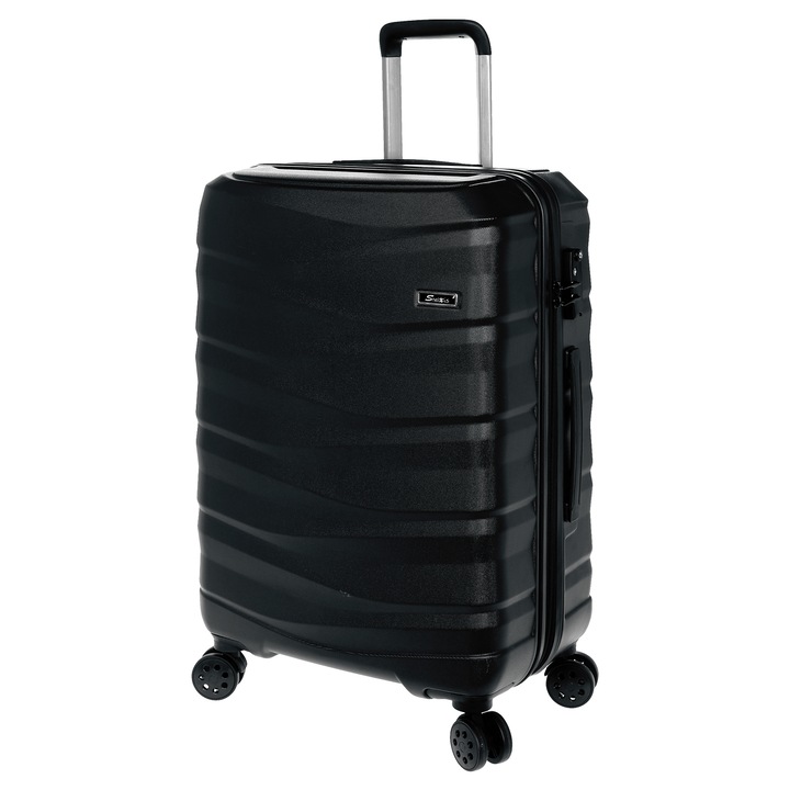 Troler Mediu, Stelxis, ABS, 4 Roti Duble, Cifru TSA, ST 533 - 67 cm, Negru