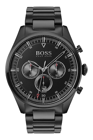 BOSS, Часовник с хронограф и метална верижка, Черен