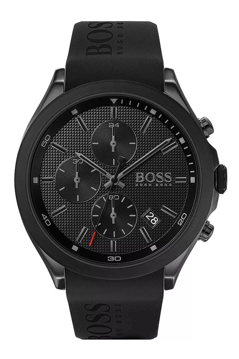 BOSS, Часовник с хронограф и силиконова каишка, Черен