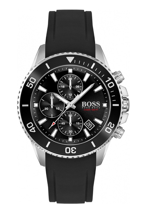 BOSS, Часовник с хронограф и силиконова каишка, Черен