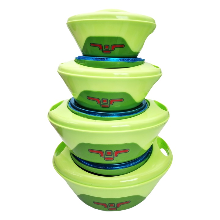 Set 4 caserole termice, verde, 2 l, 1.5 l, 1 l, 0.5 l