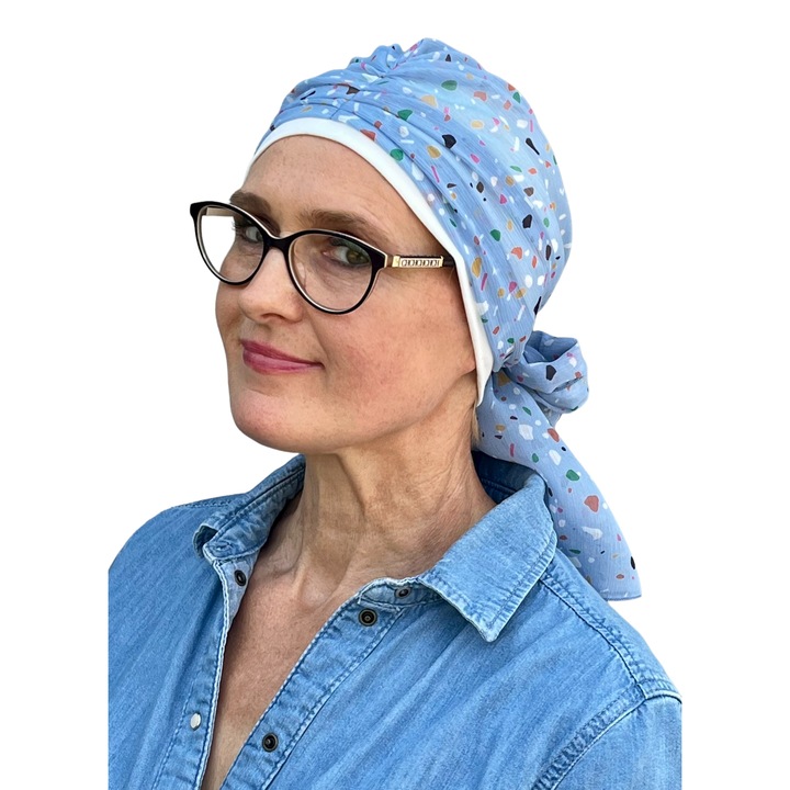 Wera női turbán, bambusz, szövet, kék
