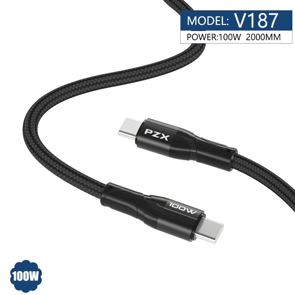 Cablu USB PZX, V187, TYPE-C tata la TYPE-C tata, 10 0W, 2 m