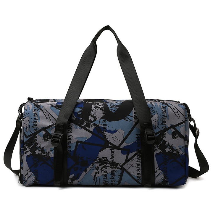 Спортна чанта за йога, водоустойчива, с отделение за обувки, 50x22x24 см, Graffiti blue