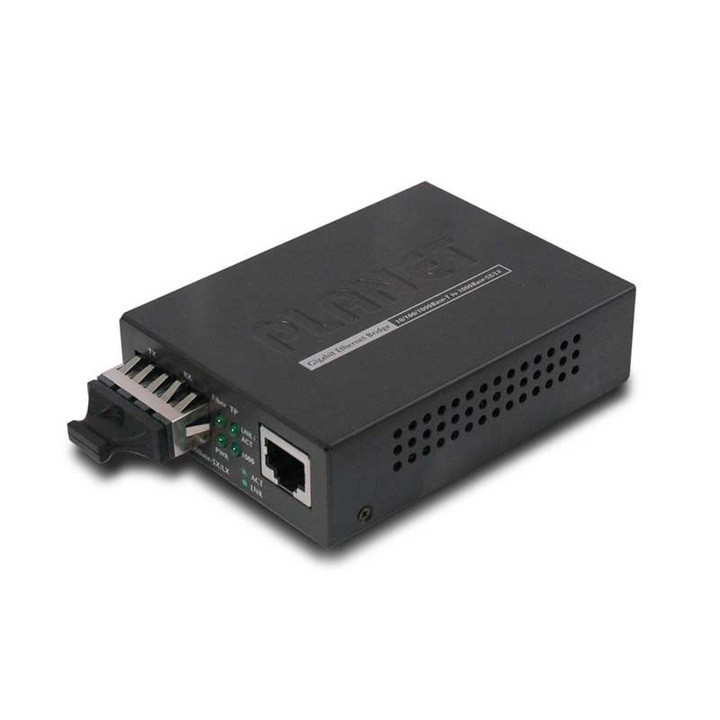 Медиен конвертор PLANET GT-802S, 10/100 / 1000Base-T към 1000Base-LX (Single Mode, SC), 10 км