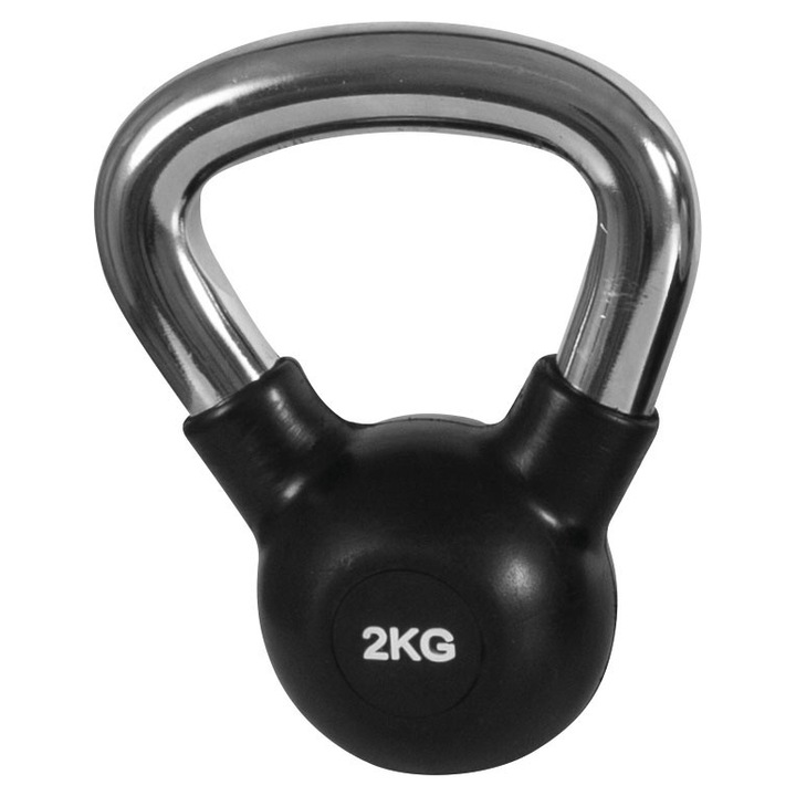 Gantera kettlebell, Amila, Cauciuc, 2kg, Negru