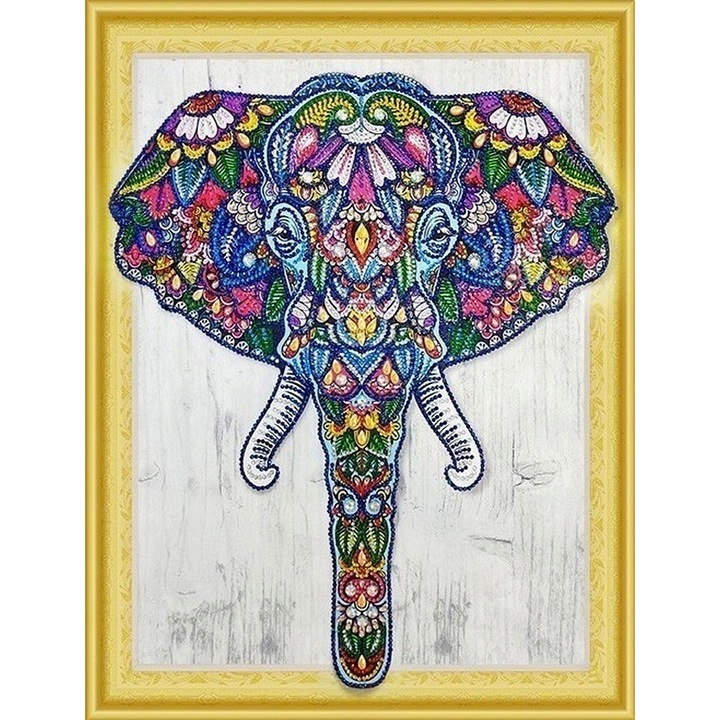 Set de broderie cu diamante 5d, Model elefant, 47x57 cm, Multicolor