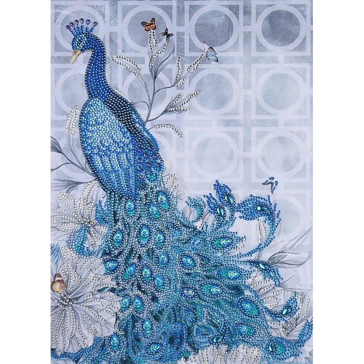 Set de broderie cu diamante 5d, pasare 1, 35x45 cm, Multicolor