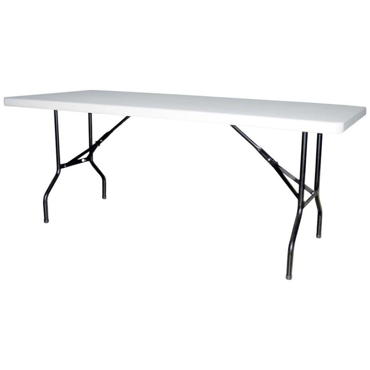 Masa de camping Escape, Pliabila, Fier/Plastic, 183x77x74 cm, Alb/Negru