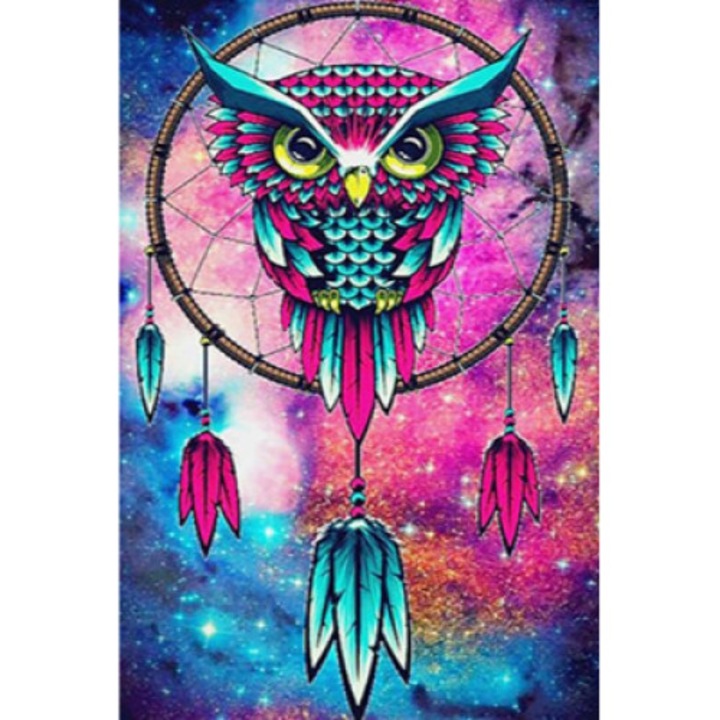 Set de broderie cu diamante 5d, 40x50 cm, Bufnita magica, Multicolor
