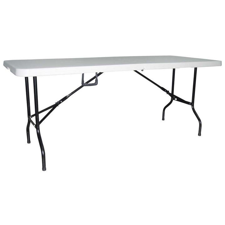 Masa de camping Escape, Pliabila, Fier/Plastic, 183x77x74 cm, Alb/Negru