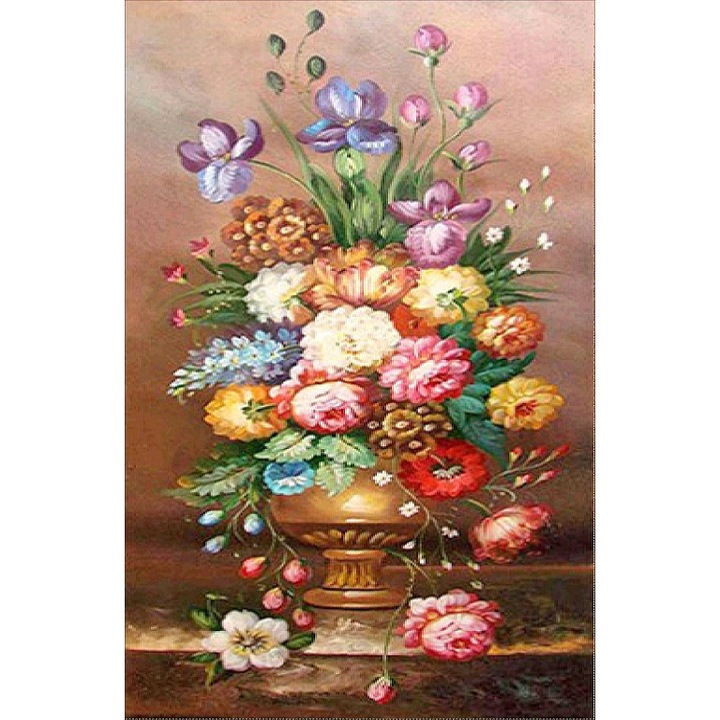 Set de broderie cu diamante 5d, Model vaza cu flori, 45x85 cm, Multicolor