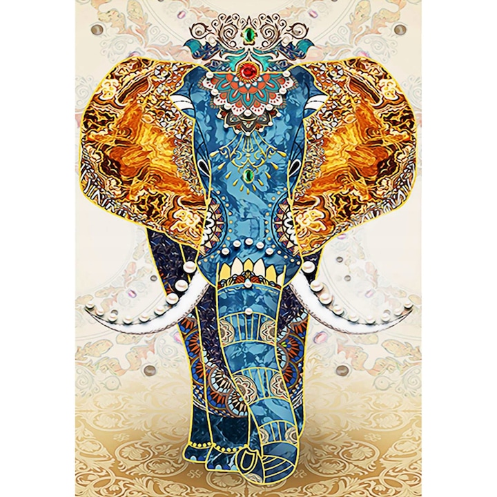 Set de broderie cu diamante 5d, Model elefant, 45x85 cm, Multicolor
