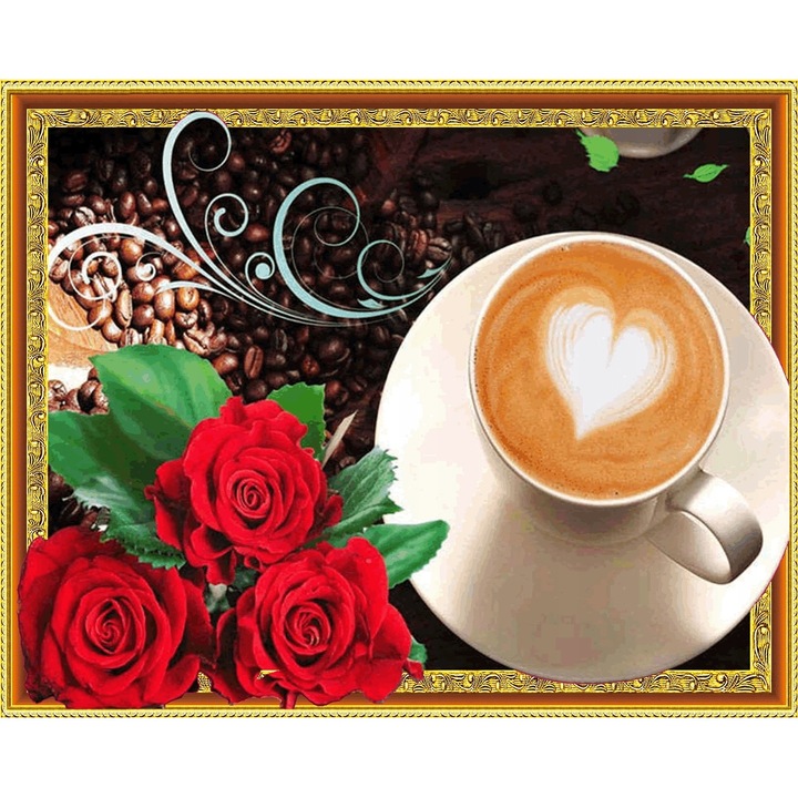 Set de broderie cu diamante 5d, Model cafea, 50x40 cm, Multicolor