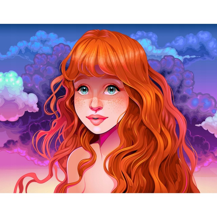 Set de broderie cu diamante 5d, Model fata, 45x60 cm, Multicolor