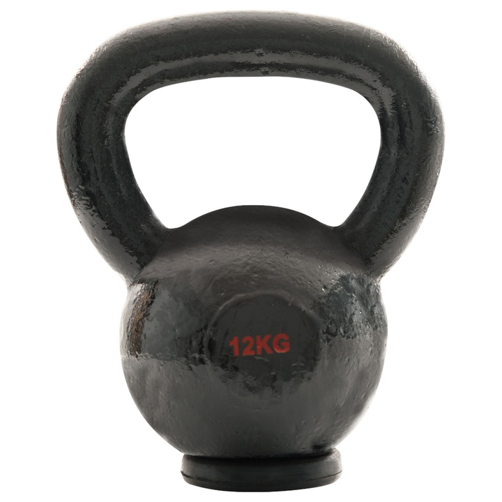 Gantera Kettlebell Amila, Fonta, Baza de cauciuc, 12 kg, Negru