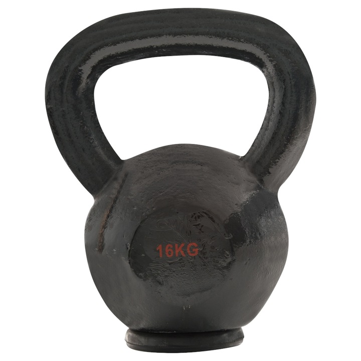 Gantera Kettlebell Amila, Fonta, Baza de cauciuc, 16 kg, Negru