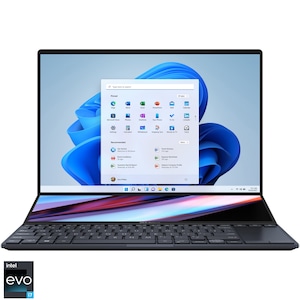 Laptop ultraportabil ASUS Zenbook Pro 14 Duo OLED cu procesor Intel® Core™ i7-12700H pana la 4.70 GHz, 14.5", 2.8K, OLED, Touch, 16GB, 1TB SSD, Intel® Iris Xe Graphics, Windows 11 Pro, Tech Black