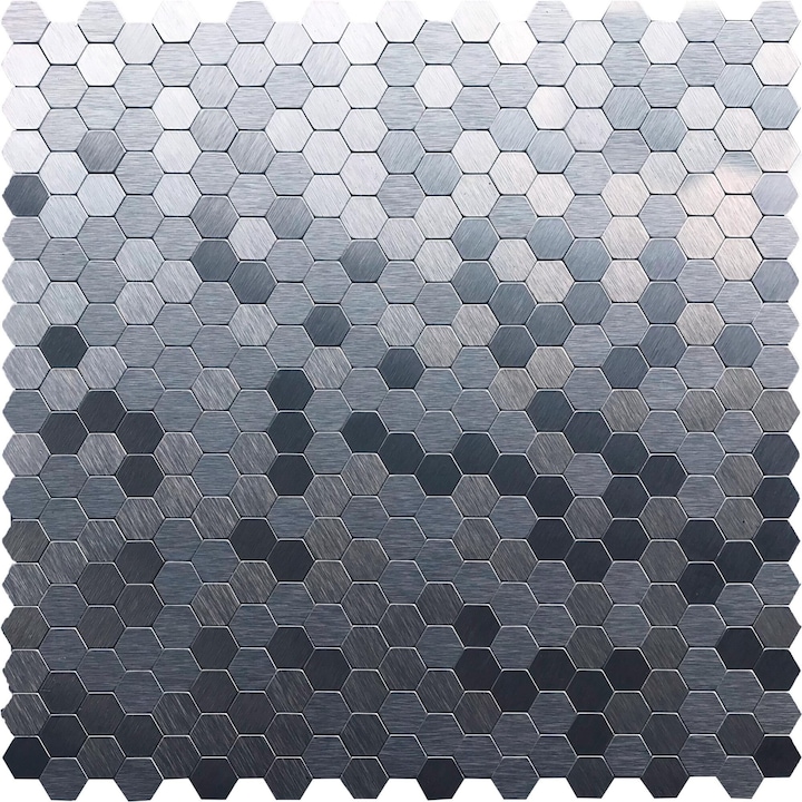 Mozaic din sticla si aluminiu 29.6 x 30.6 cm, Tara Hexagonal, argintiu