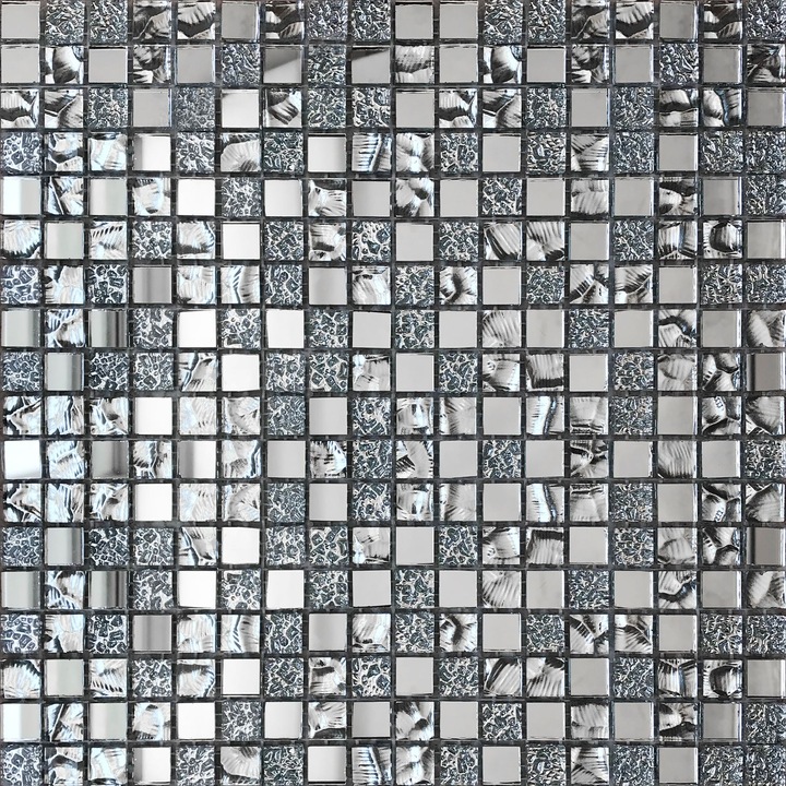 OEM Üvegmozaik csempe, 29,7 x 29,7 cm, ezüst