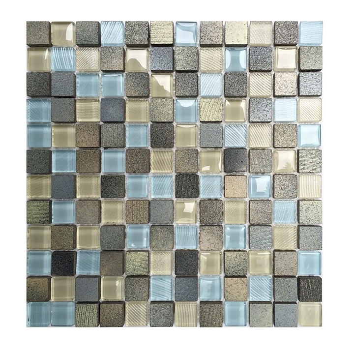 Üveg és természetes kő mozaik 30 x 30 cm, kék/bézs