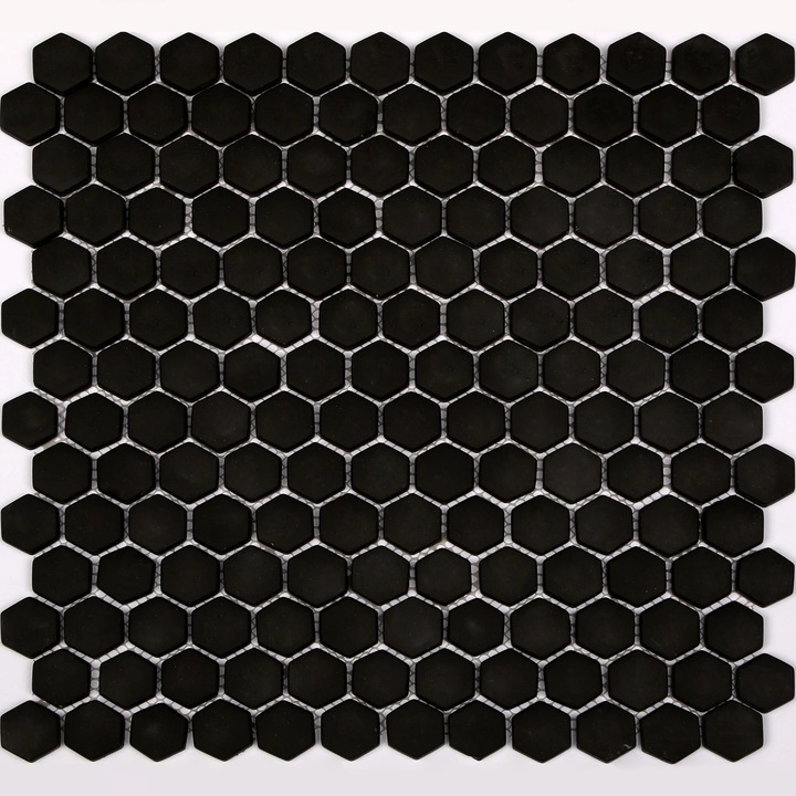Újrahasznosított üvegmozaik 29,5 x 30 cm, Hexa, fekete