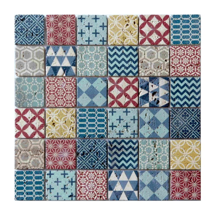 Travertin mozaik 30 x 30 cm, többszínű