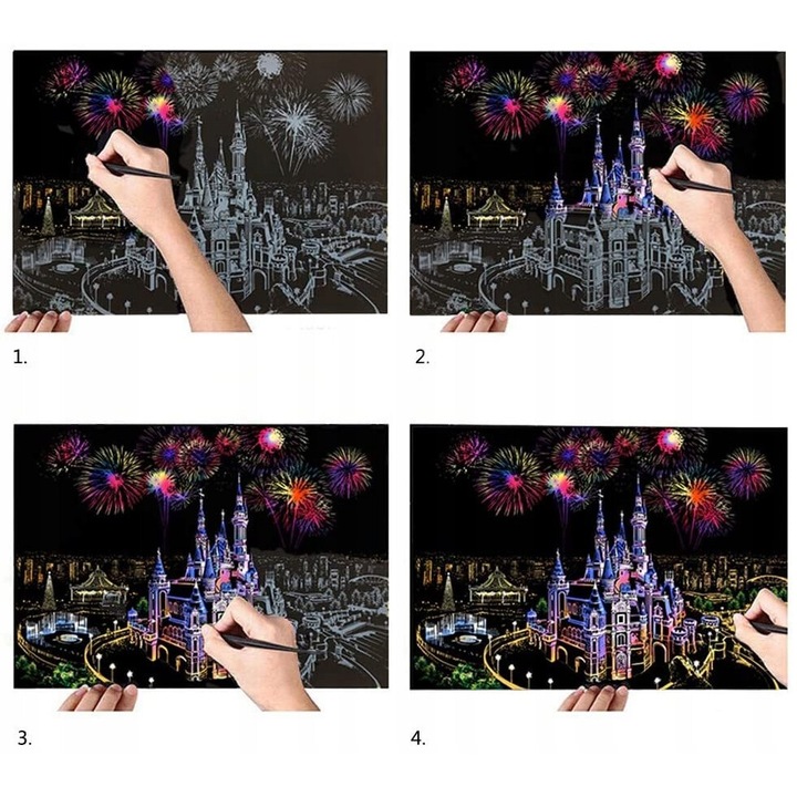 Set 4 imagini colorate, Floare de cires, Moments, 29.7x21 cm, Multicolor