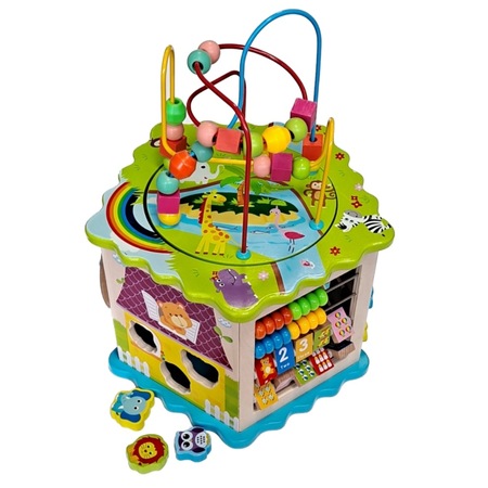 Монтесори мултифункционален дървен образователен куб 6 в 1 Zoo ...