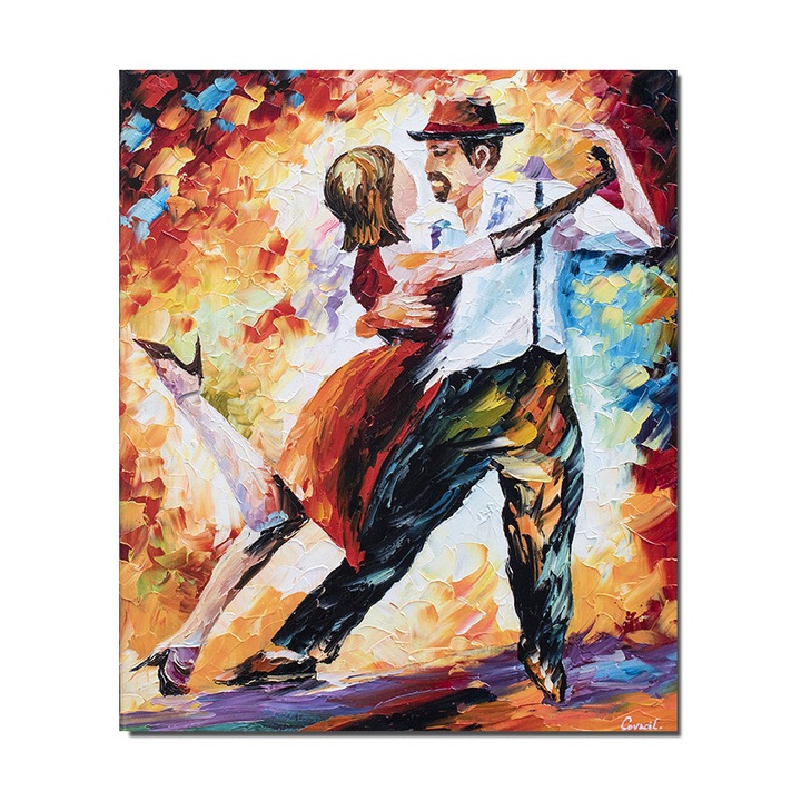 Tablou pictat manual Artnova, Tango de Buenos Aires 3, 60x50cm pictura ulei pe panza in cutit efect 3D