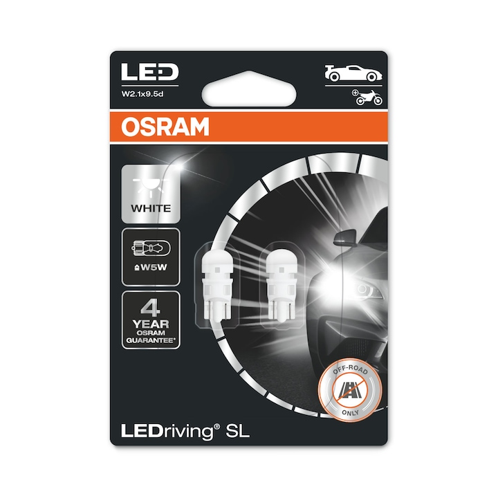 Set 2 becuri LED de pozitie auto Osram LEDriving SL 6000k alb rece W5W T10 12V 2825DWP-02B