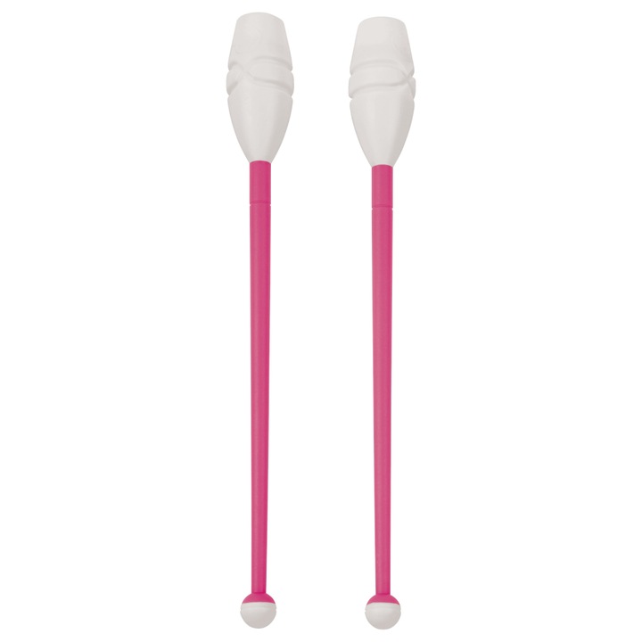 Set 2 maciuci pentru gimnastica ritmica Amila, Plastic, 45 cm, Fuchsia/Alb