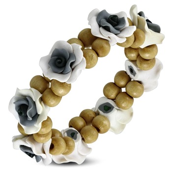 Bratara cu trandafiri si margele din lemn - BeSpecial 3247, 18, Gri Bratara cu trandafiri si margele din lemn - BeSpecial 3247, 18, Gri