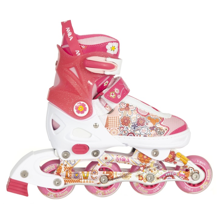 Role copii, Amila, 33-36, Aluminiu, ABEC-5, Roz