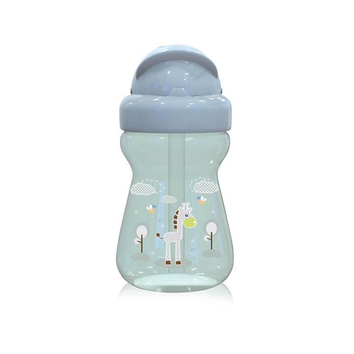 Biberon sport Animals, Lorelli, cu pai moale si flexibil, 6 luni+, 325 ml, Mint Green