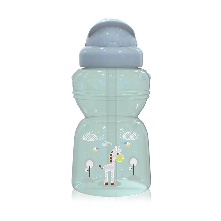 Biberon sport mini Animals, Lorelli, cu pai moale si flexibil, 6 luni+, 200 ml, Mint Green
