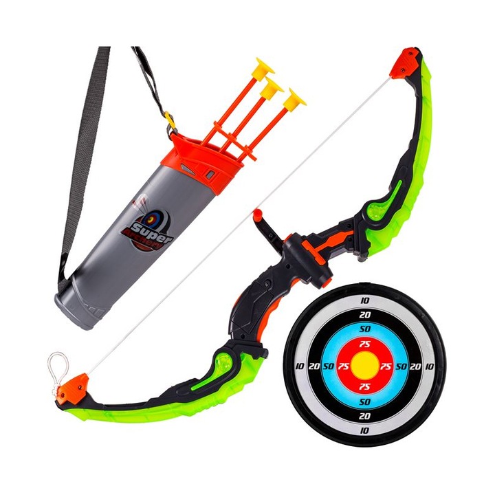 Комплект за стрелба KING SPORT, Лък, Мишена, Стрели, Калъф, Светлина, 6+ години, Пластмаса, Многоцветен
