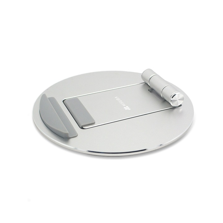 Suport ergonomic telefon/tableta, Misura, Antiderapant, Aluminiu, Argintiu