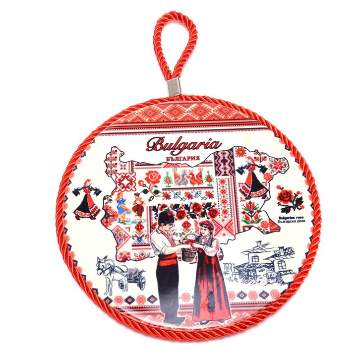 Подложка България, Горещо сервиране, Керамика, Червен, 17 см