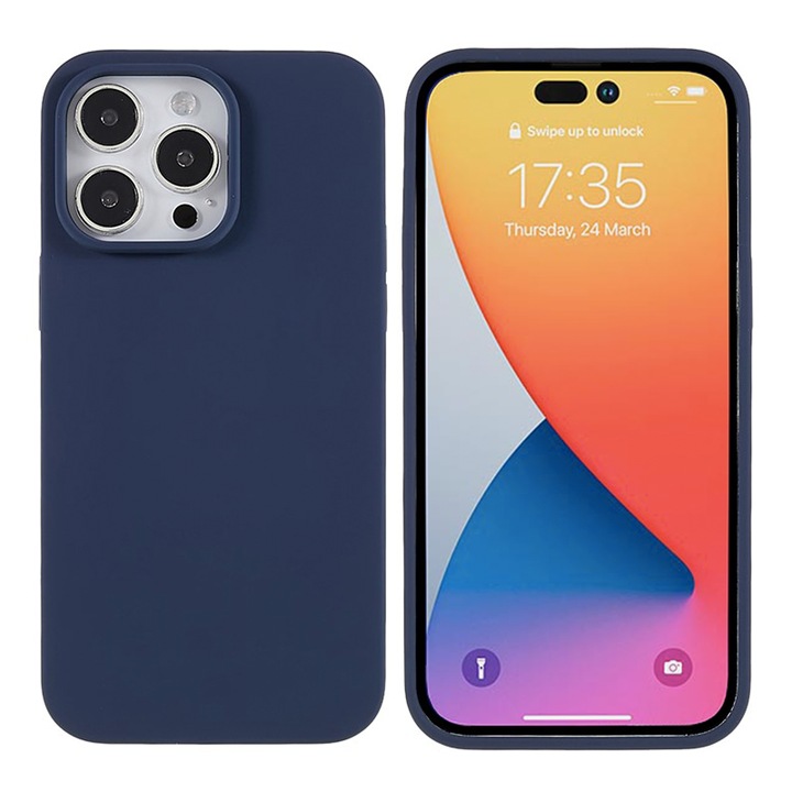 Husa din silicon pentru Apple iPhone 14 Pro, Silicon TPU, Hard TPU, Albastru inchis