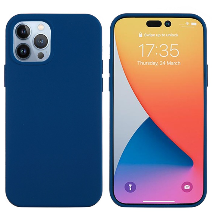 Husa din silicon pentru Apple Iphone 14 Pro Max, Microfibra, Protectie Camera, Albastru marin