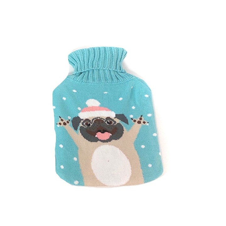 Perna pentru apa calda, Zola®, capacitate 2l, din cauciuc, husa albastra cu caine