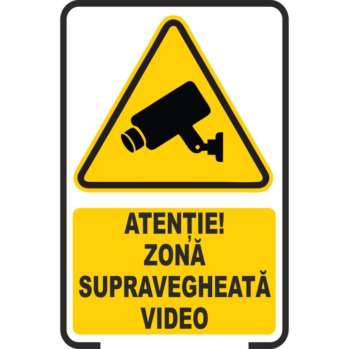 Semn Indicator, Atentie Zona Supravegheata Video, Placa compacta PVC, 10x15 cm