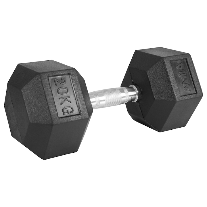 Gantera hexagon Amila, Otel, Capac din cauciuc, 20 kg, Negru / Argintiu