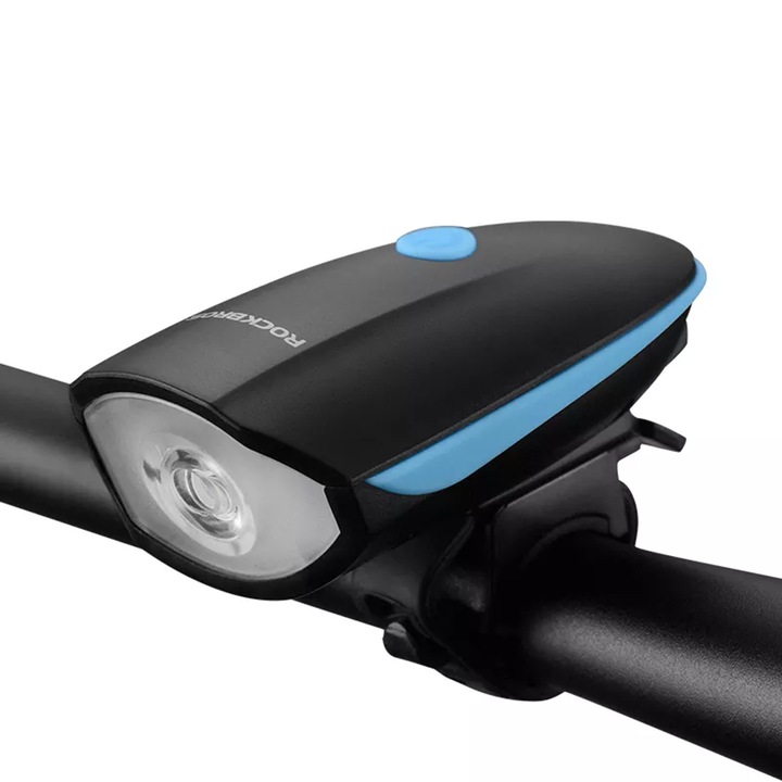 RockBros Vízálló kerékpár fényszóró/csengő, 1200 mAh újratölthető akkumulátor, 250 lm, 6 LED világítási mód, kék