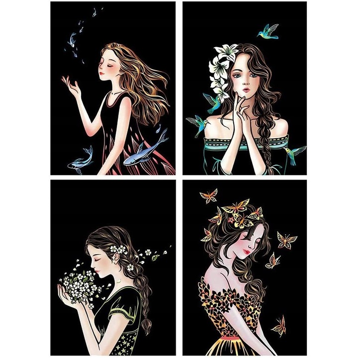 Set 4 Imagini Scratch, Fete frumoase, Moments, 29.7x21 cm, Multicolor