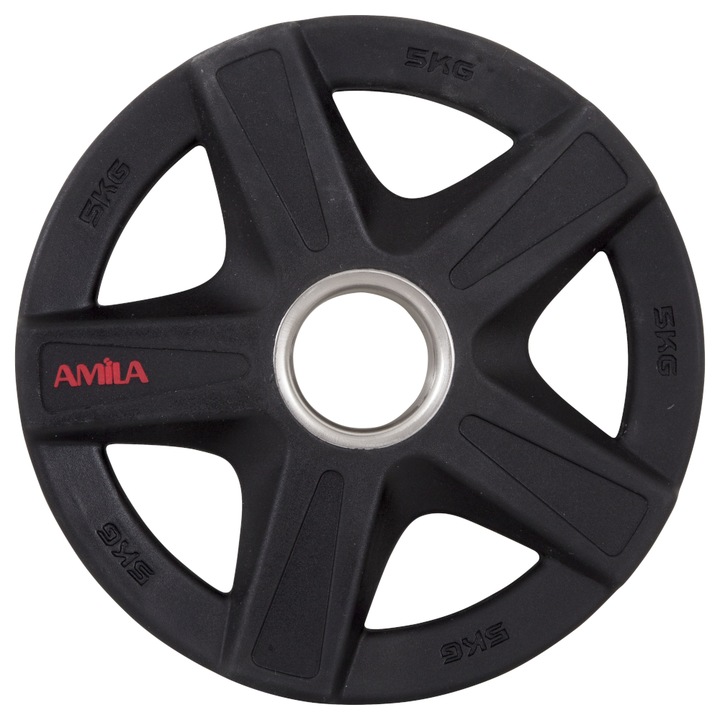 Disc olimpic Amila, Fonta / Inox, 5 kg, Diametru inel 50 mm, Negru