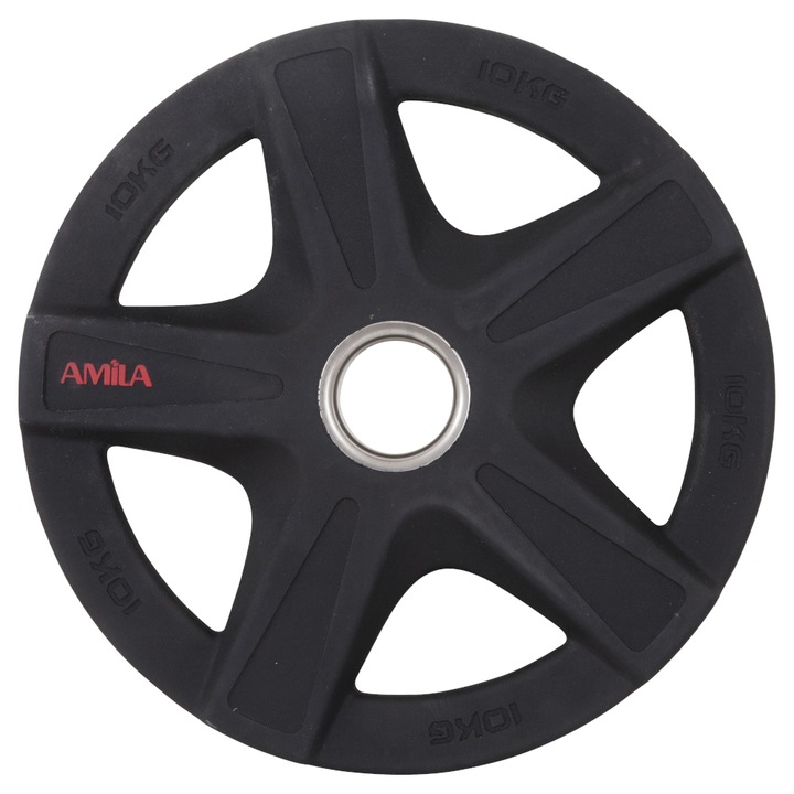 Disc olimpic Amila, Fonta / Inox, 10 kg, Diametru inel 50 mm, Negru